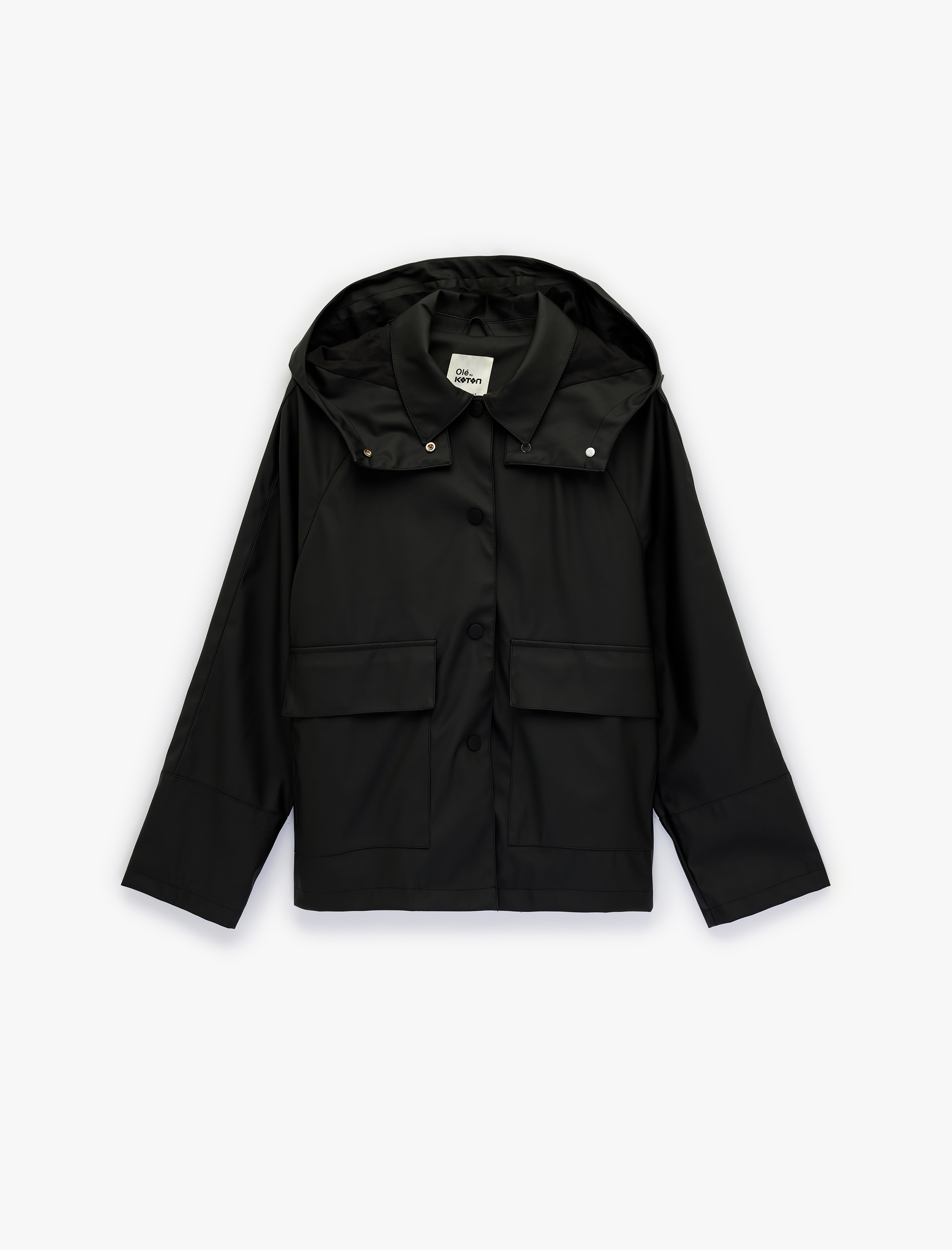   Rahat Kalıp Uzun Kollu Cepli Çıtçıt Düğme Detaylı Su İtici Kapşonlu Yağmurluk