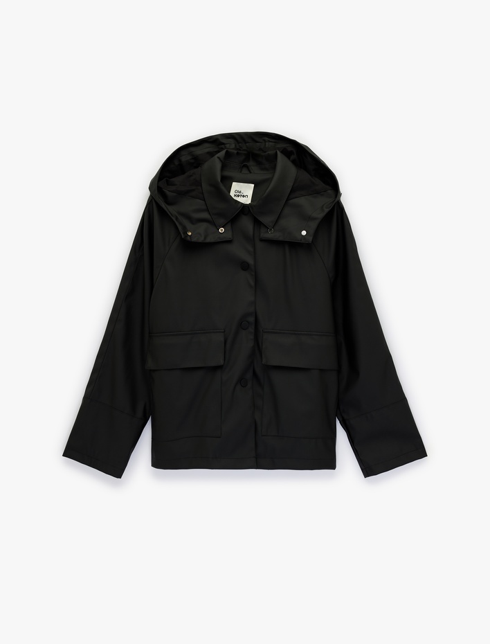  Rahat Kalıp Uzun Kollu Cepli Çıtçıt Düğme Detaylı Su İtici Kapşonlu Yağmurluk