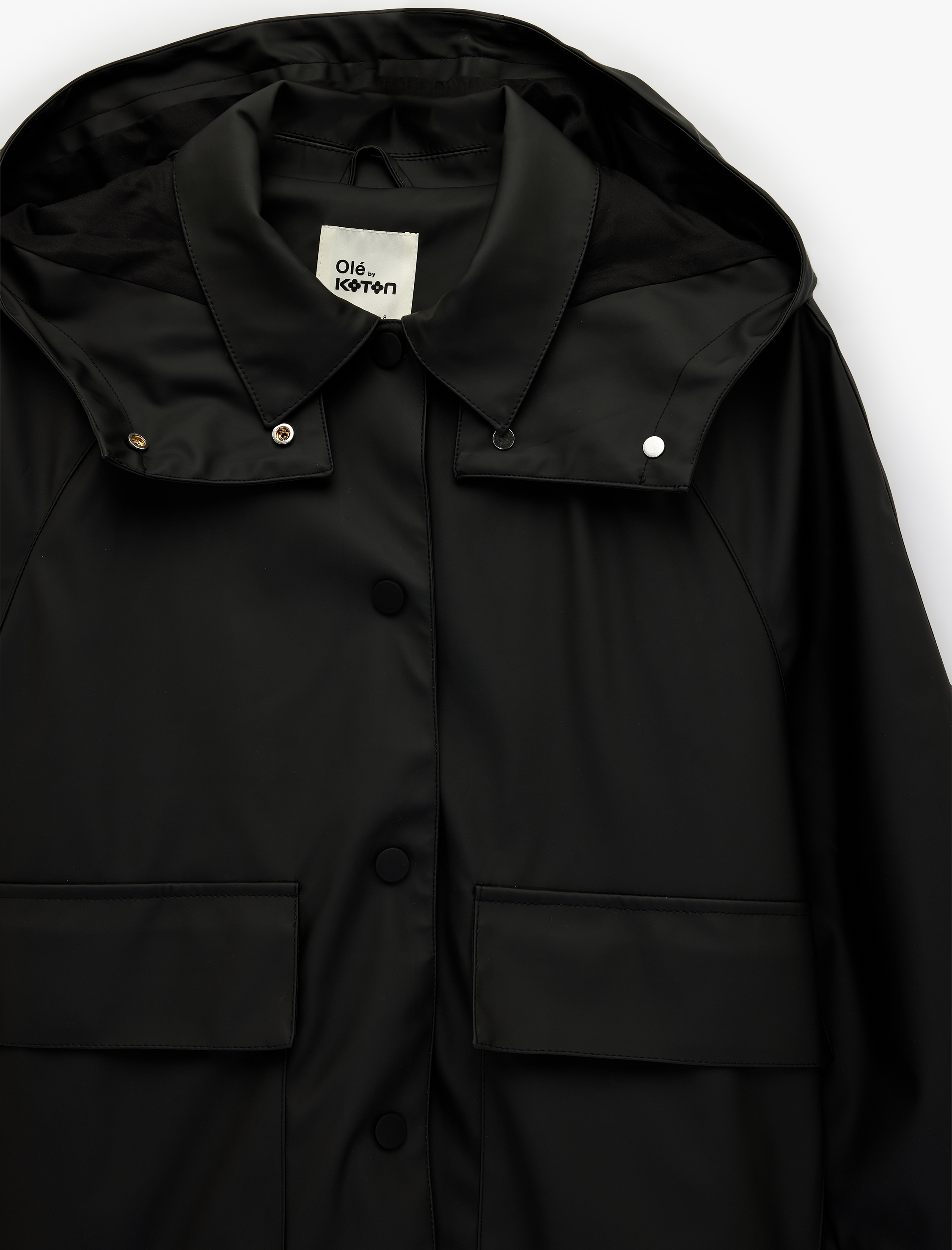   Rahat Kalıp Uzun Kollu Cepli Çıtçıt Düğme Detaylı Su İtici Kapşonlu Yağmurluk