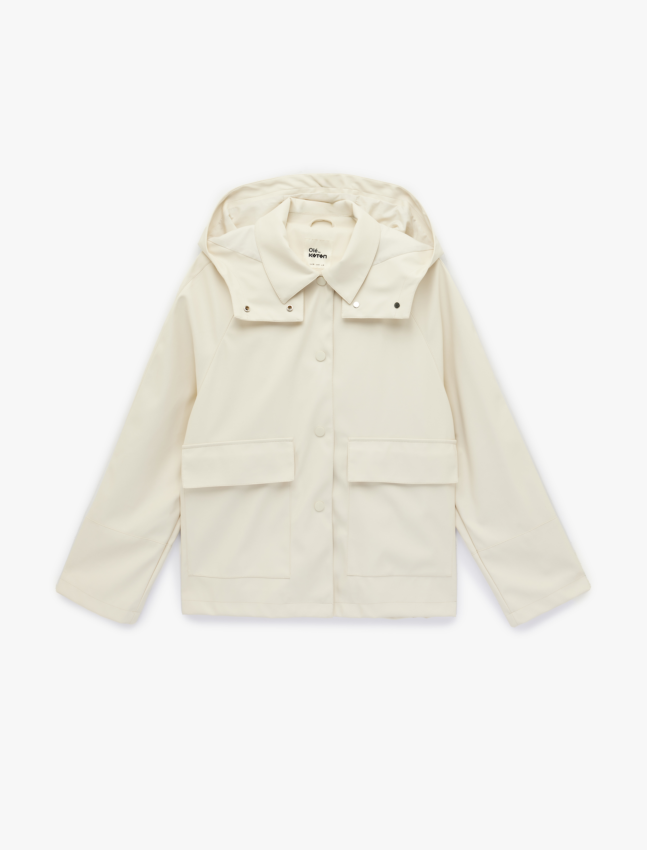   Rahat Kalıp Uzun Kollu Cepli Çıtçıt Düğme Detaylı Su İtici Kapşonlu Yağmurluk