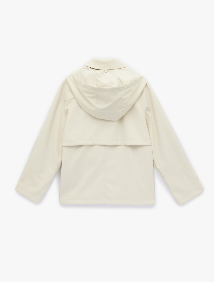  Rahat Kalıp Uzun Kollu Cepli Çıtçıt Düğme Detaylı Su İtici Kapşonlu Yağmurluk