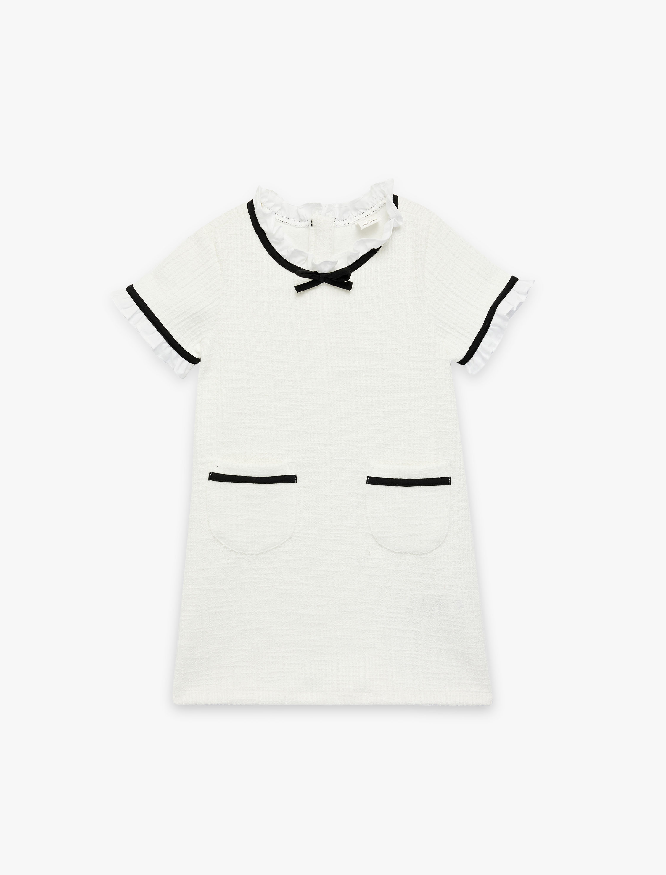  Kız Bebek Kısa Kollu Bisiklet Yaka A Kesim Cepli Fiyonklu Elbise