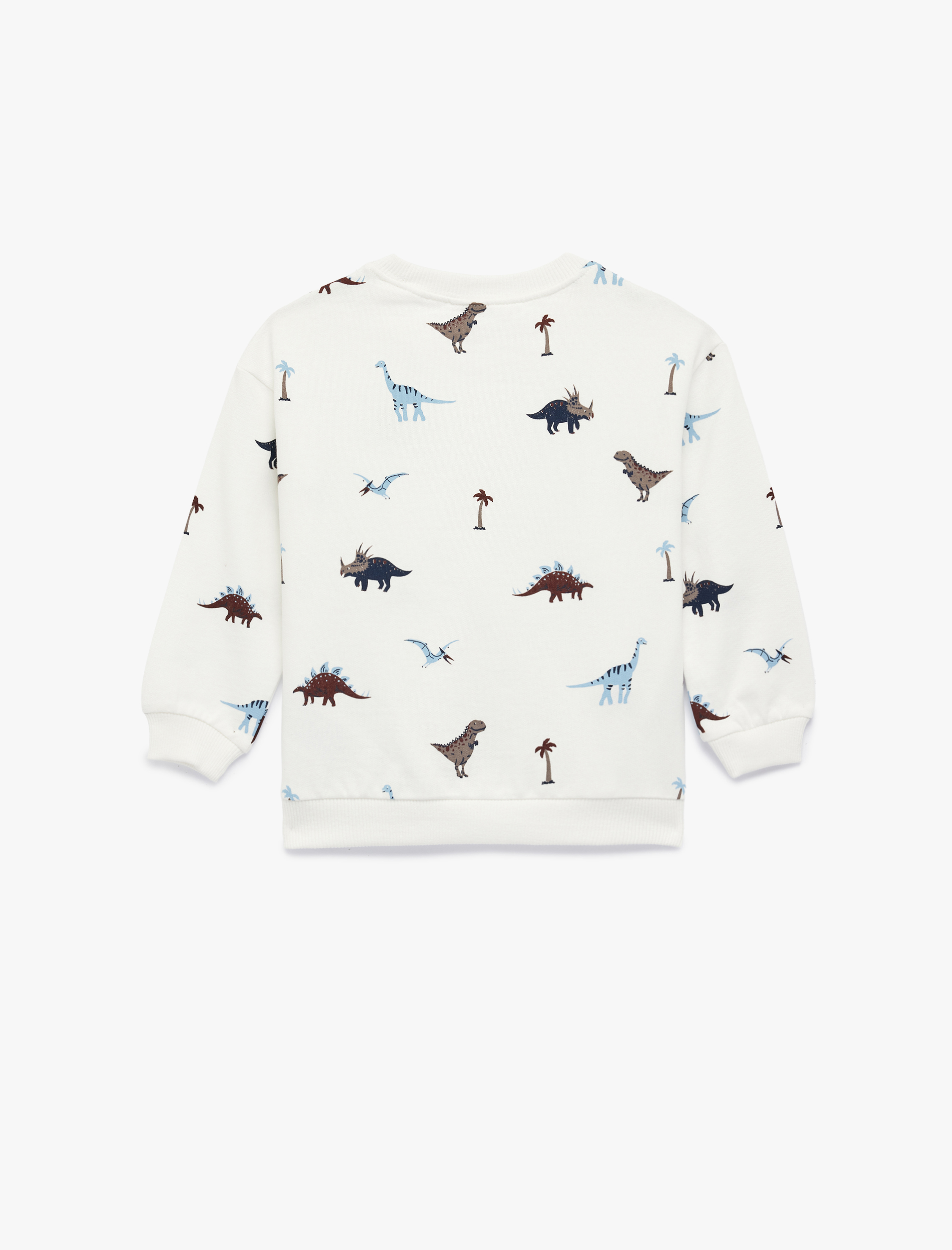  Erkek Bebek Pamuklu Uzun Kollu Bisiklet Yaka Dinozor Baskılı Sweatshirt