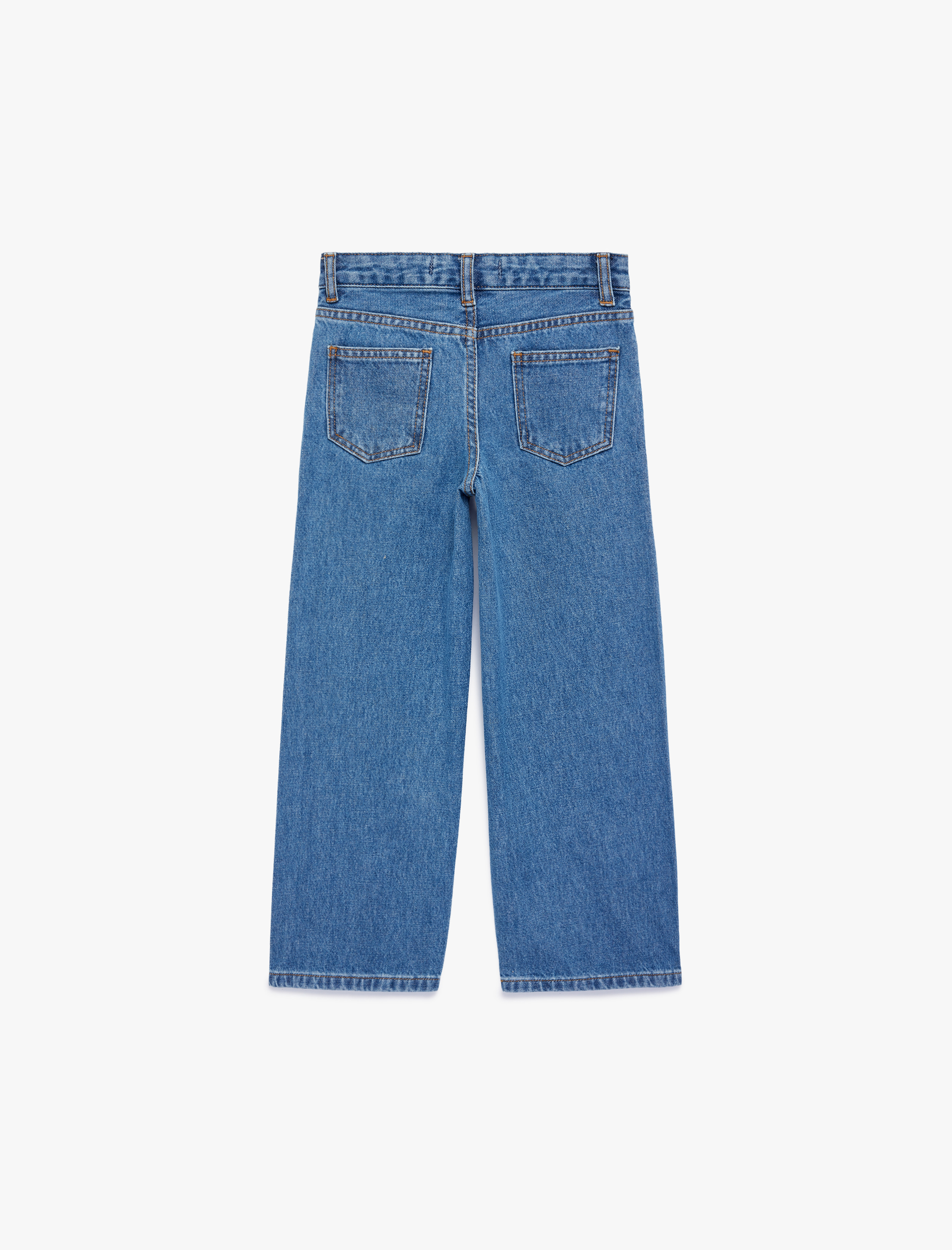  Kız Çocuk Pamuklu Fiyonk Baskılı Taş Detaylı Denim Pantolon