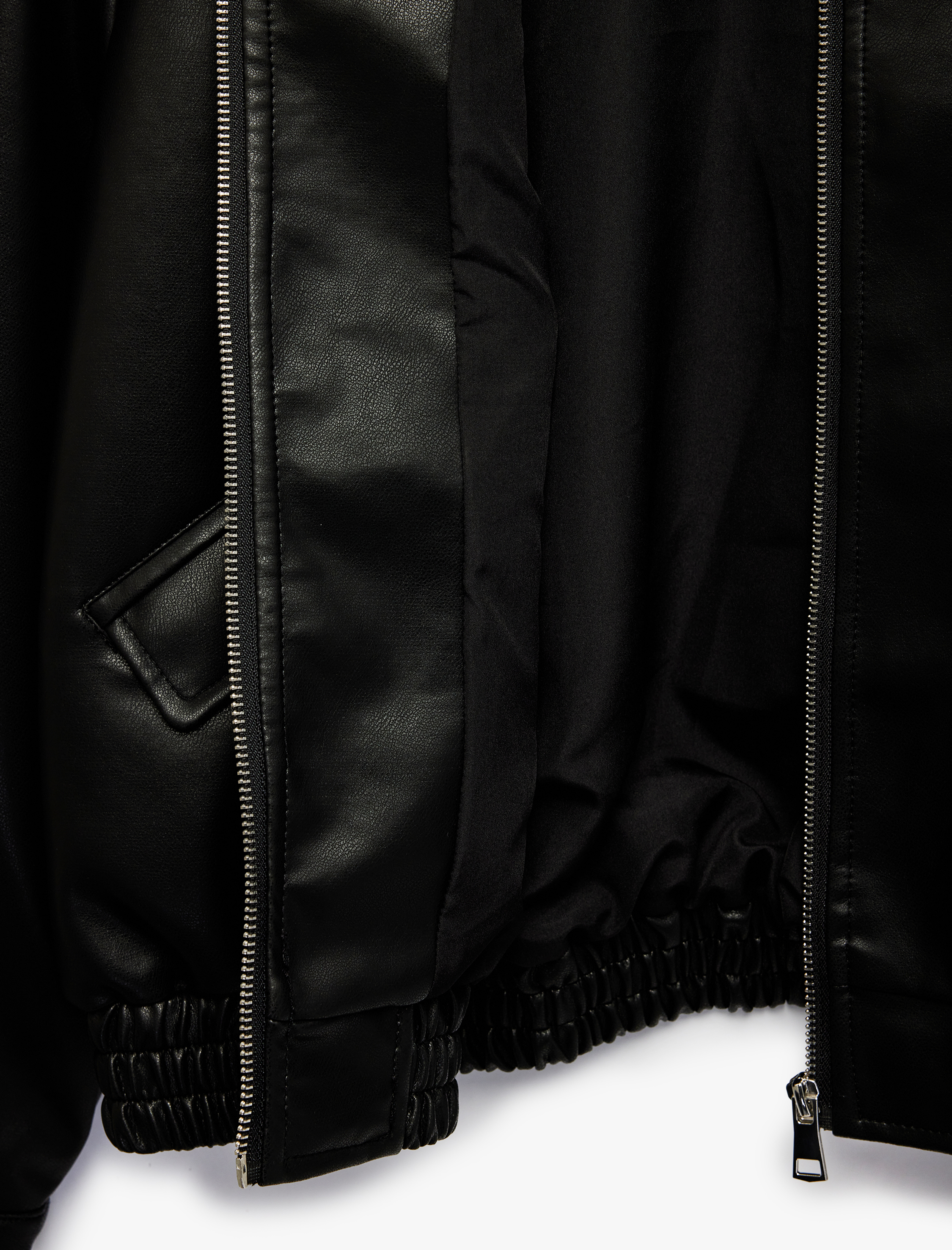   Uzun Kollu Cepli Fermuarlı Oversize Suni Deri Ceket