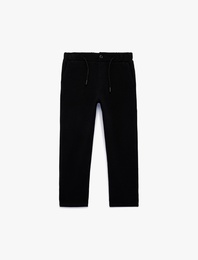 Fermuarlı Cepli Pamuklu Beli Bağcıklı Basic Eşofman Altı