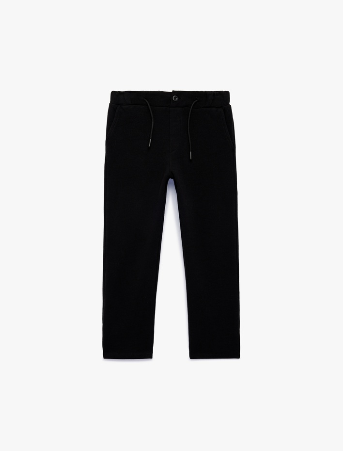 Erkek Çocuk Fermuarlı Cepli Pamuklu Beli Bağcıklı Basic Eşofman Altı