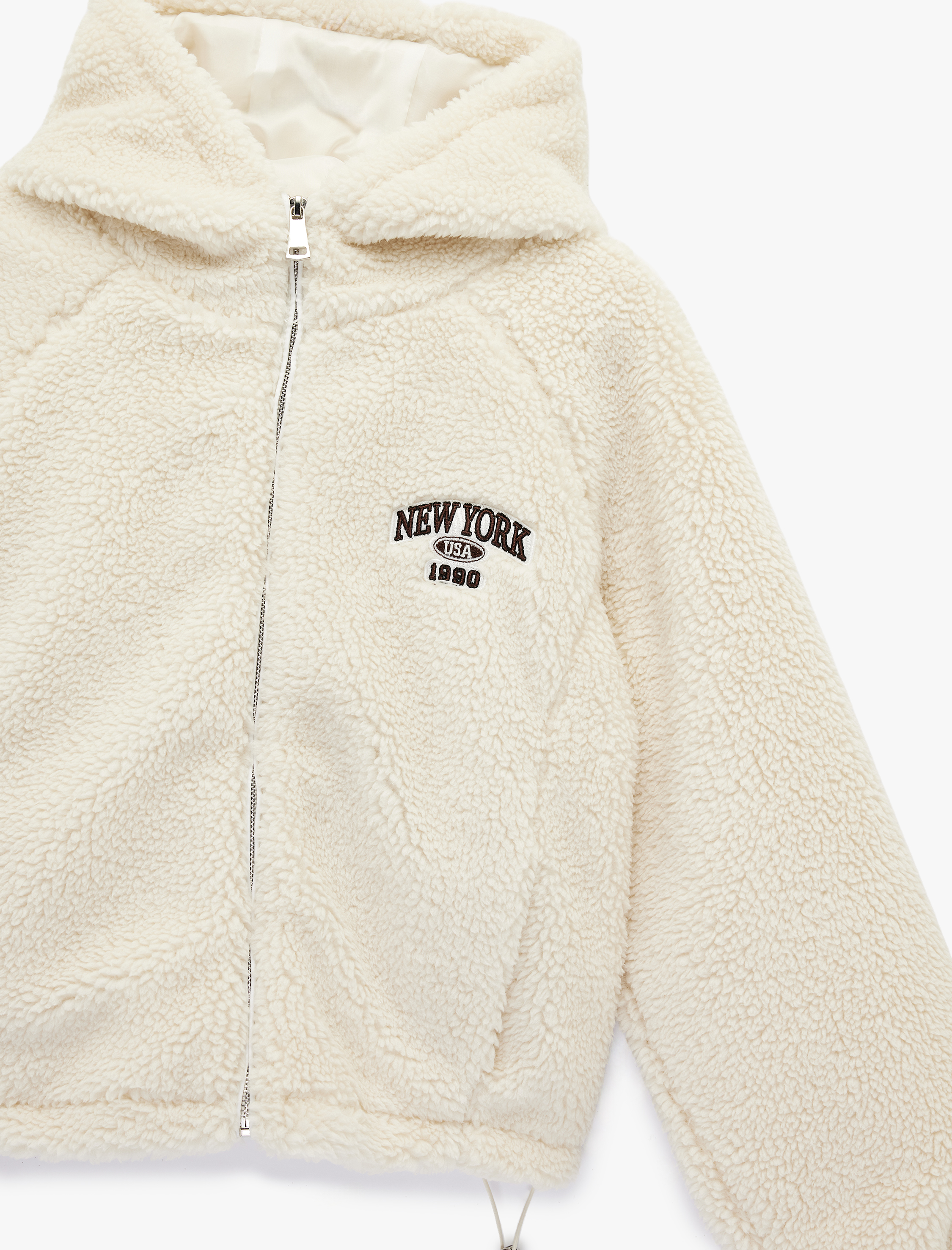   Uzun Kollu Regular Fit Cepli Fermuarlı Crop Kapüşonlu Peluş Ceket