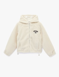 Uzun Kollu Regular Fit Cepli Fermuarlı Crop Kapüşonlu Peluş Ceket