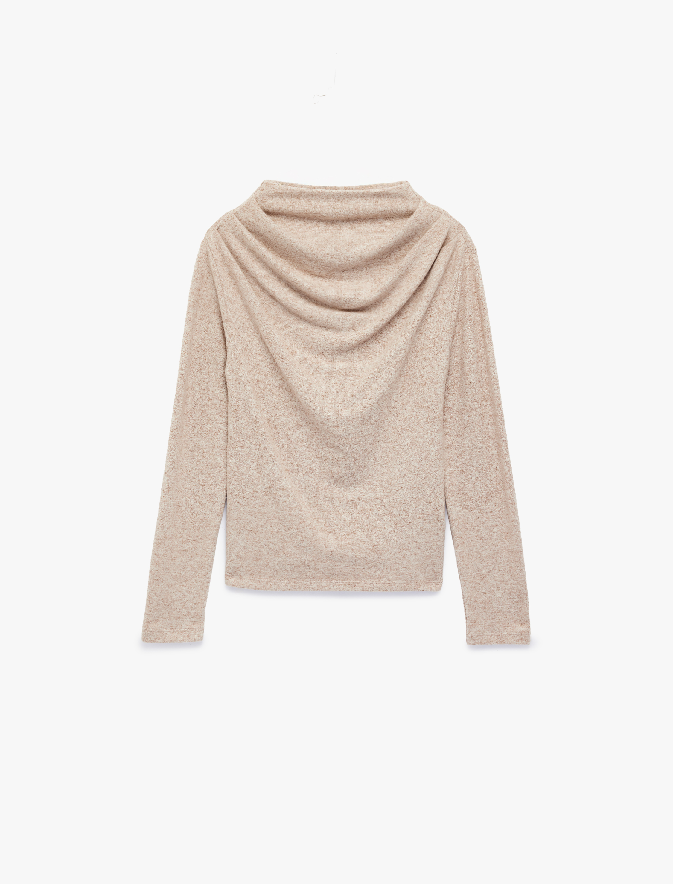   Drape Detaylı Uzun Kollu Geniş Dik Yaka Tişört