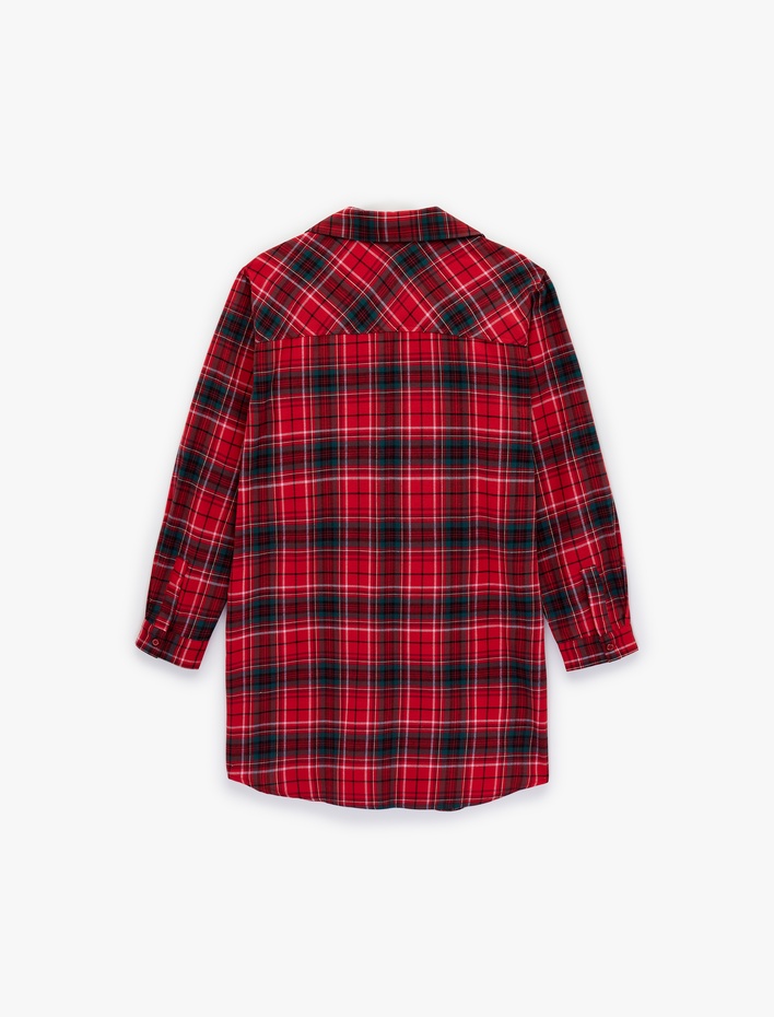  Pamuklu Gömlek Yaka Düğmeli Ekose Pijama Üstü