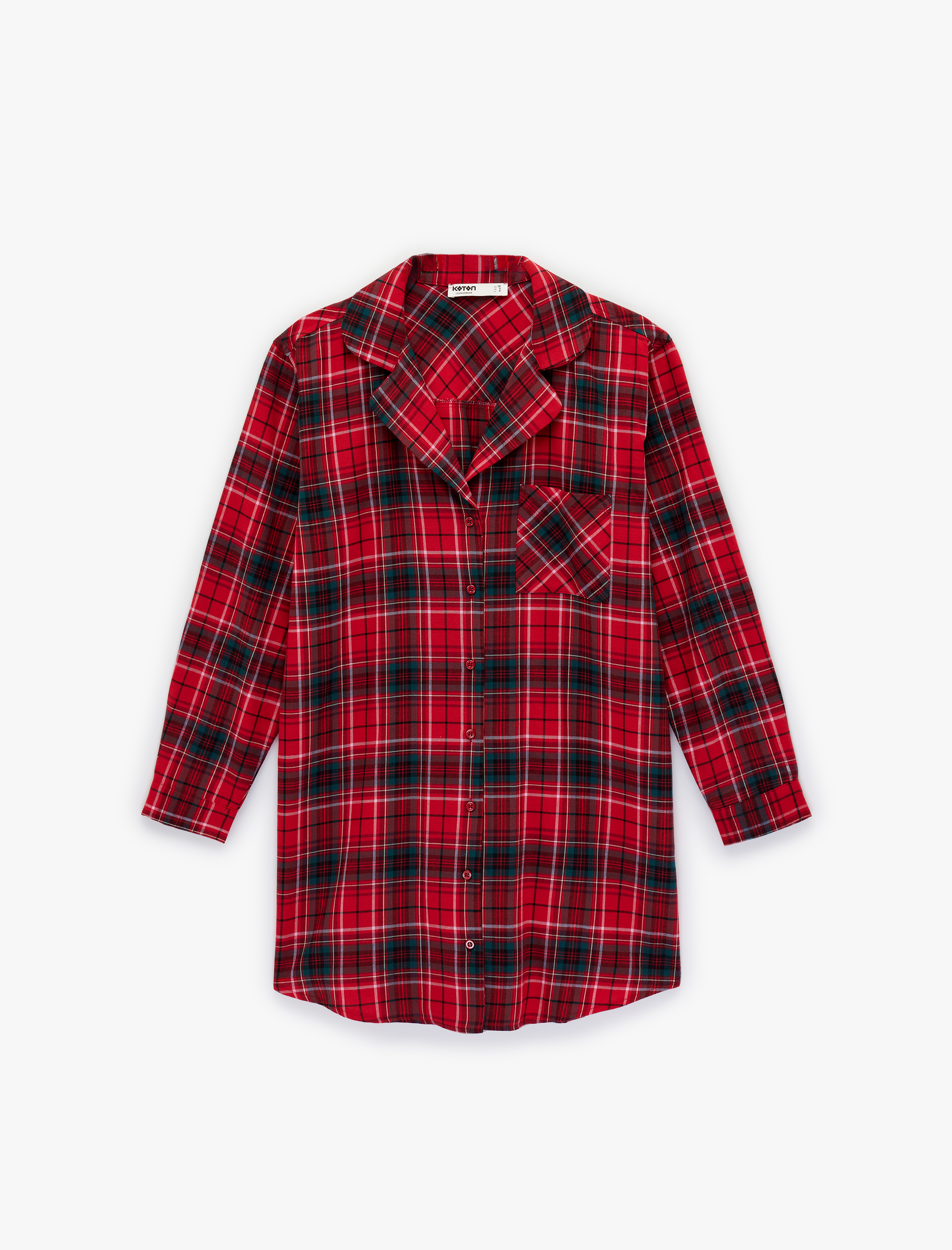   Pamuklu Gömlek Yaka Düğmeli Ekose Pijama Üstü