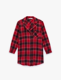 Pamuklu Gömlek Yaka Düğmeli Ekose Pijama Üstü
