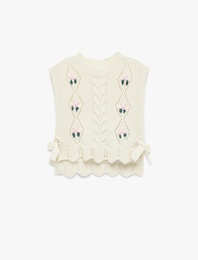 Fiyonk Detaylı  Bisiklet Yaka Çiçekli Triko Süveter