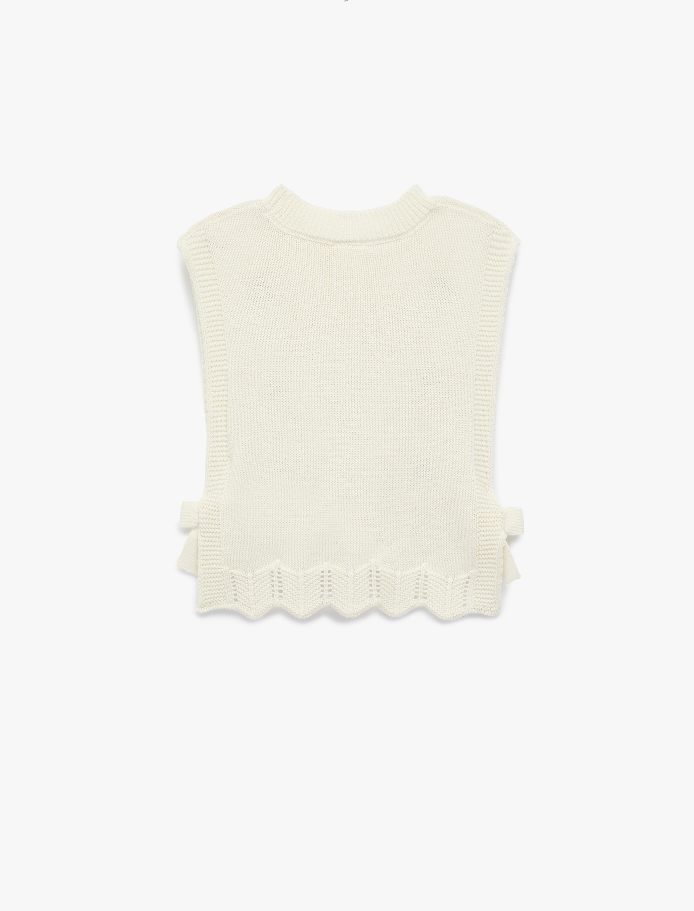  Kız Bebek Fiyonk Detaylı  Bisiklet Yaka Çiçekli Triko Süveter