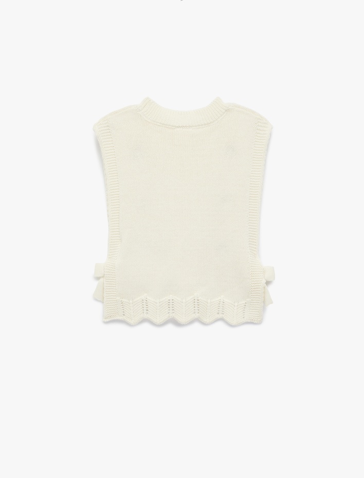 Kız Bebek Fiyonk Detaylı  Bisiklet Yaka Çiçekli Triko Süveter