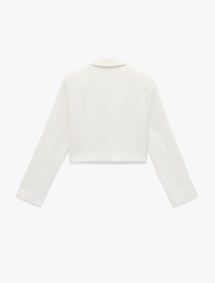  Slim Fit Uzun Kollu Düğmeli Kruvaze Crop Tüvit Ceket