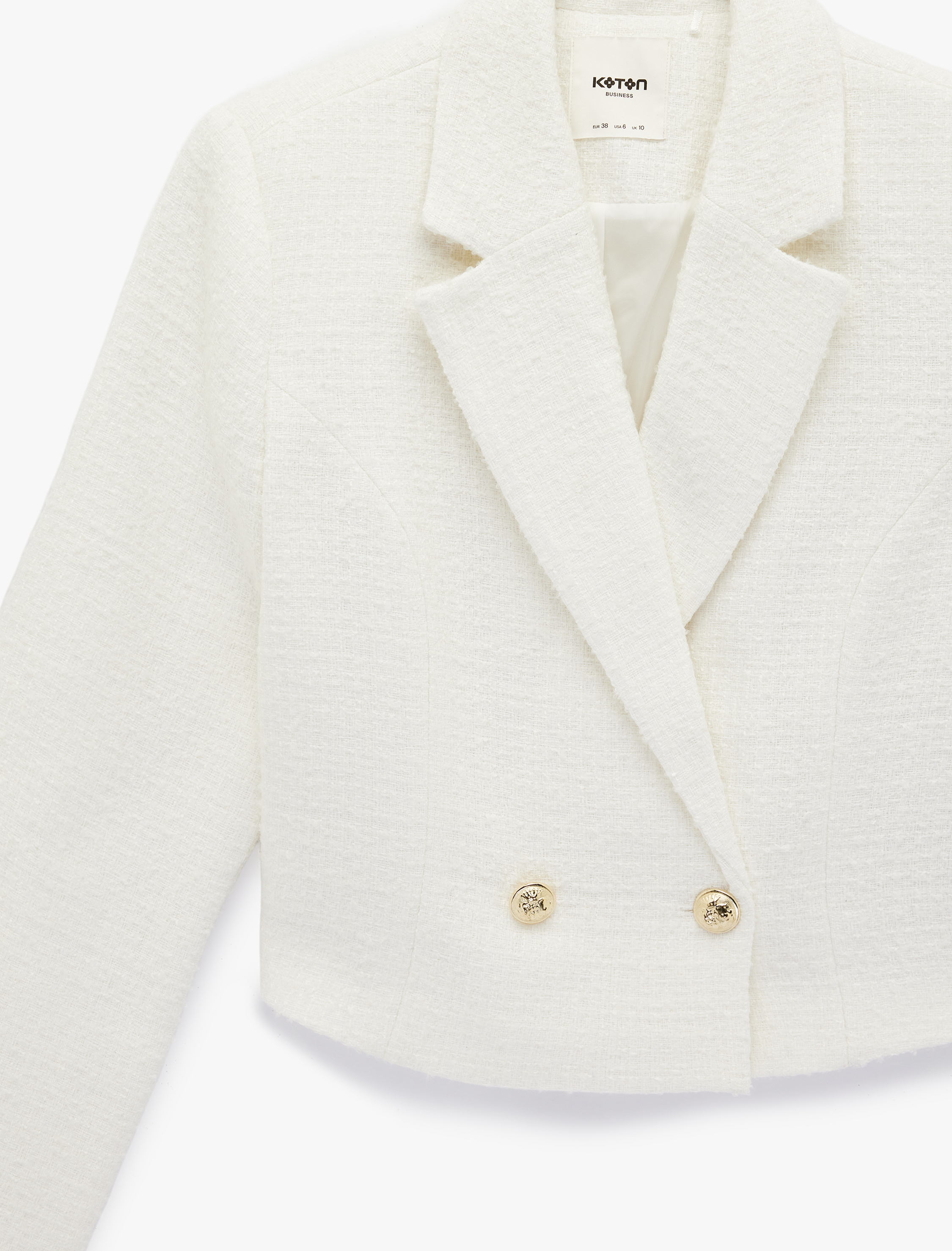   Slim Fit Uzun Kollu Düğmeli Kruvaze Crop Tüvit Ceket