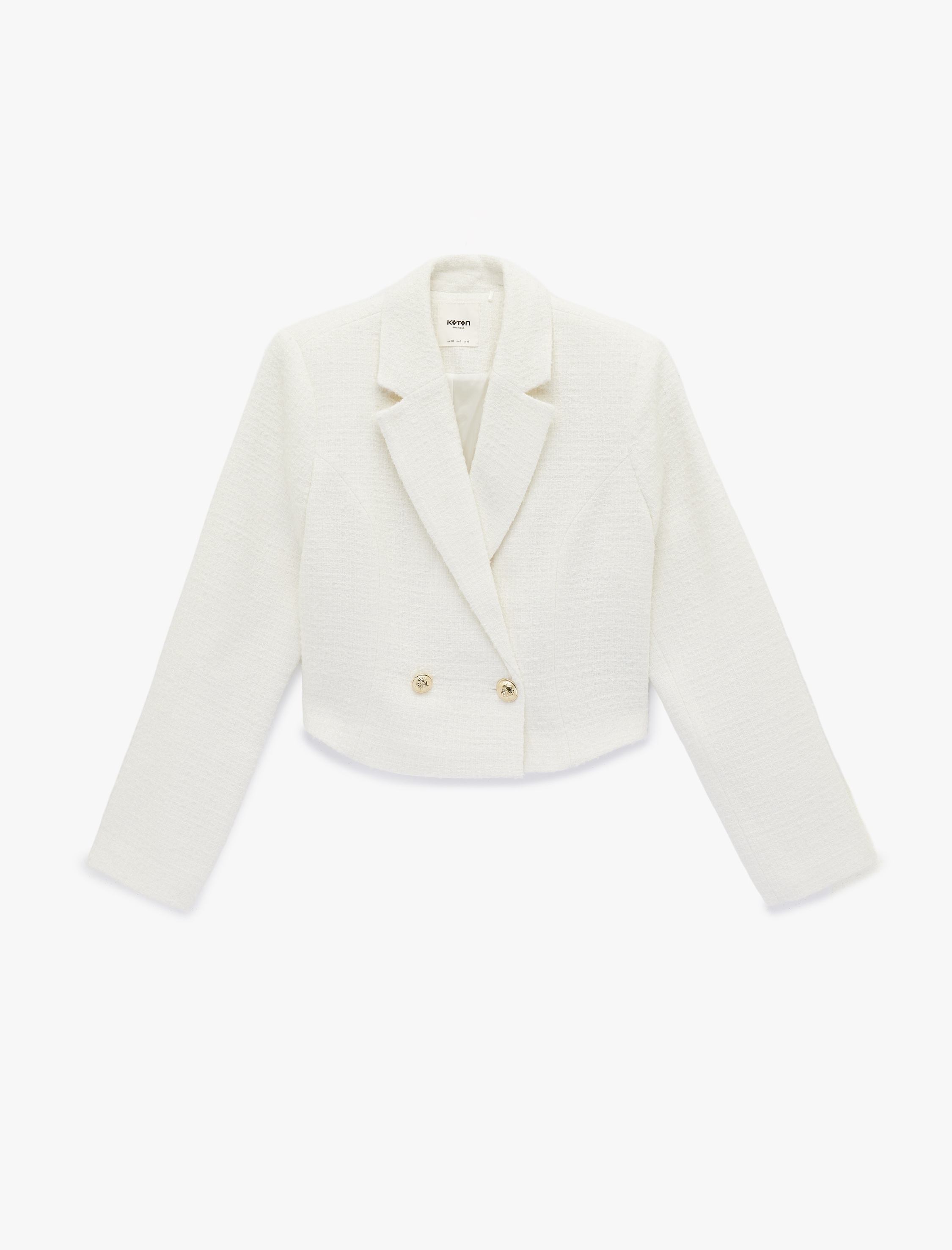   Slim Fit Uzun Kollu Düğmeli Kruvaze Crop Tüvit Ceket