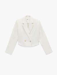 Slim Fit Uzun Kollu Düğmeli Kruvaze Crop Tüvit Ceket