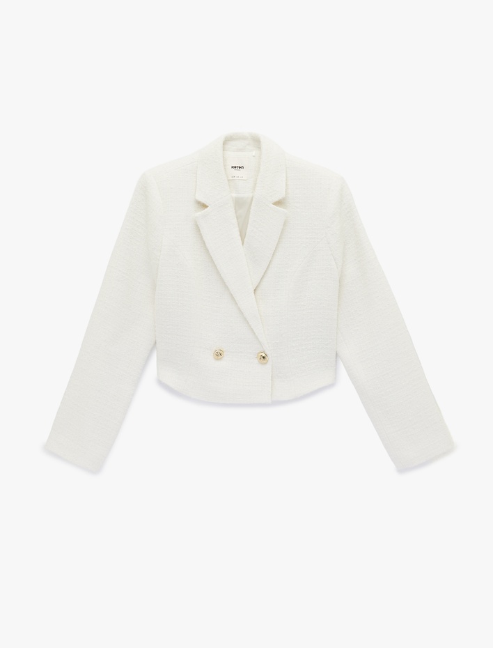  Slim Fit Uzun Kollu Düğmeli Kruvaze Crop Tüvit Ceket