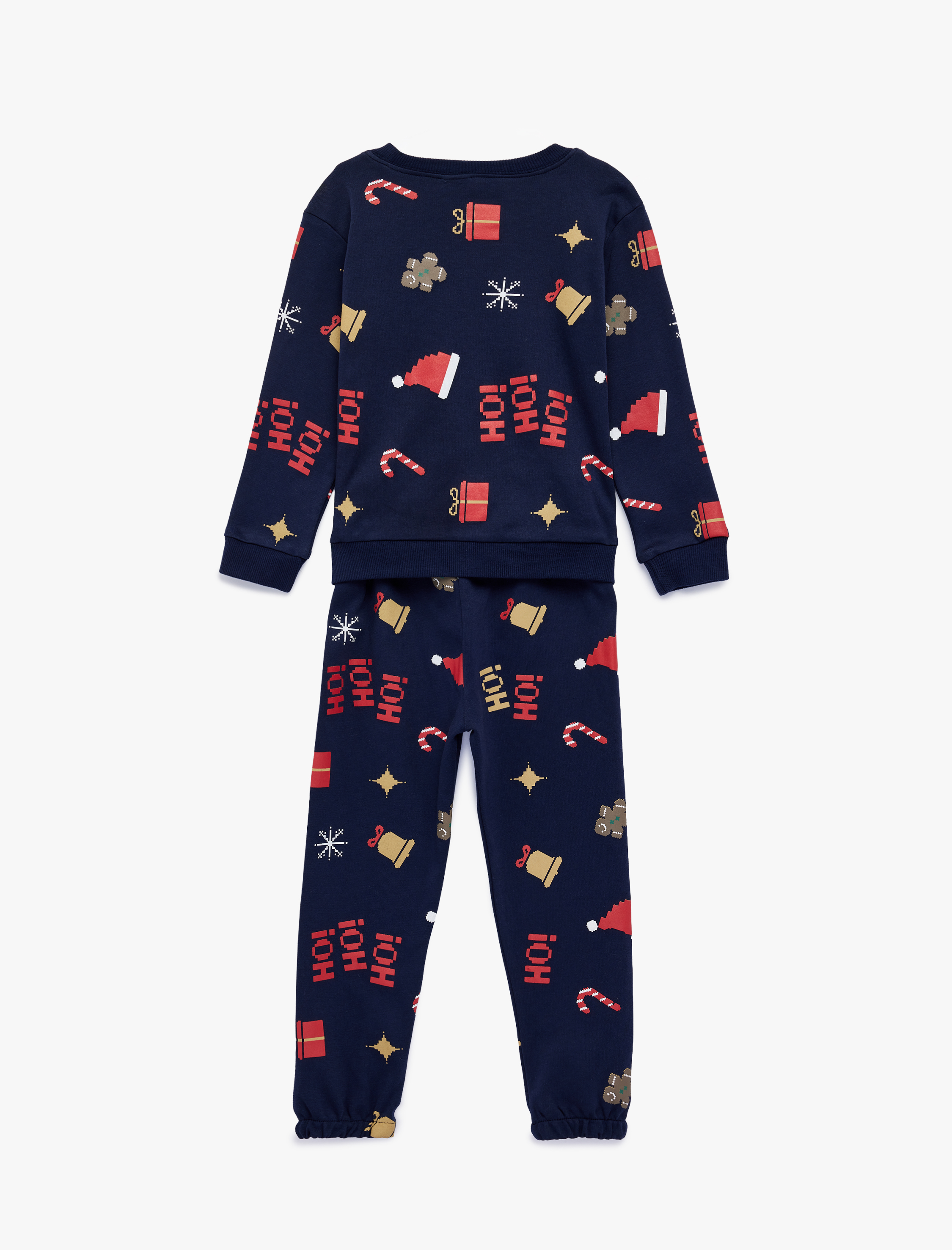  Erkek Bebek Pamuklu Uzun Kollu Bisiklet Yaka Yılbaşı Desenli Pijama Takımı