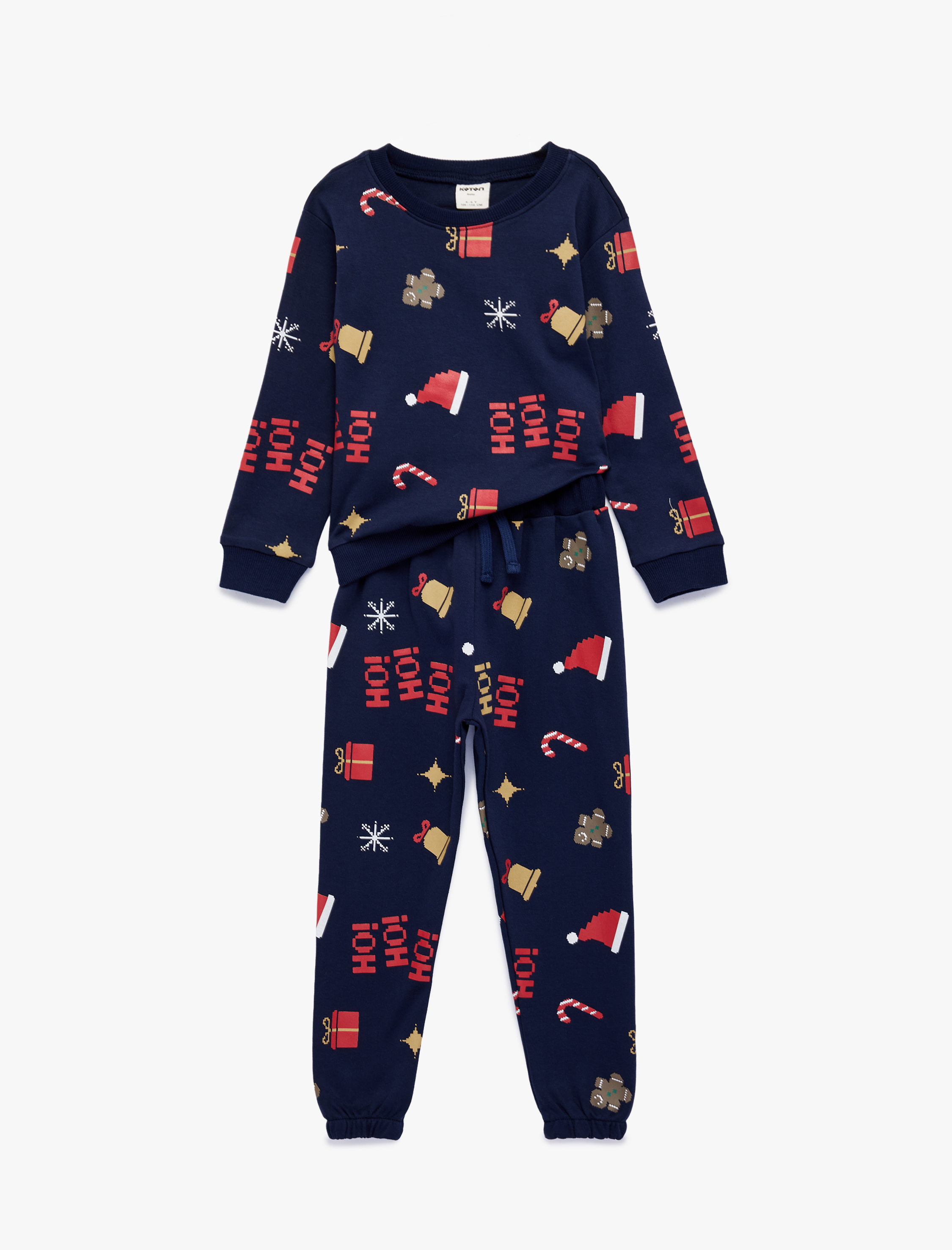  Erkek Bebek Pamuklu Uzun Kollu Bisiklet Yaka Yılbaşı Desenli Pijama Takımı