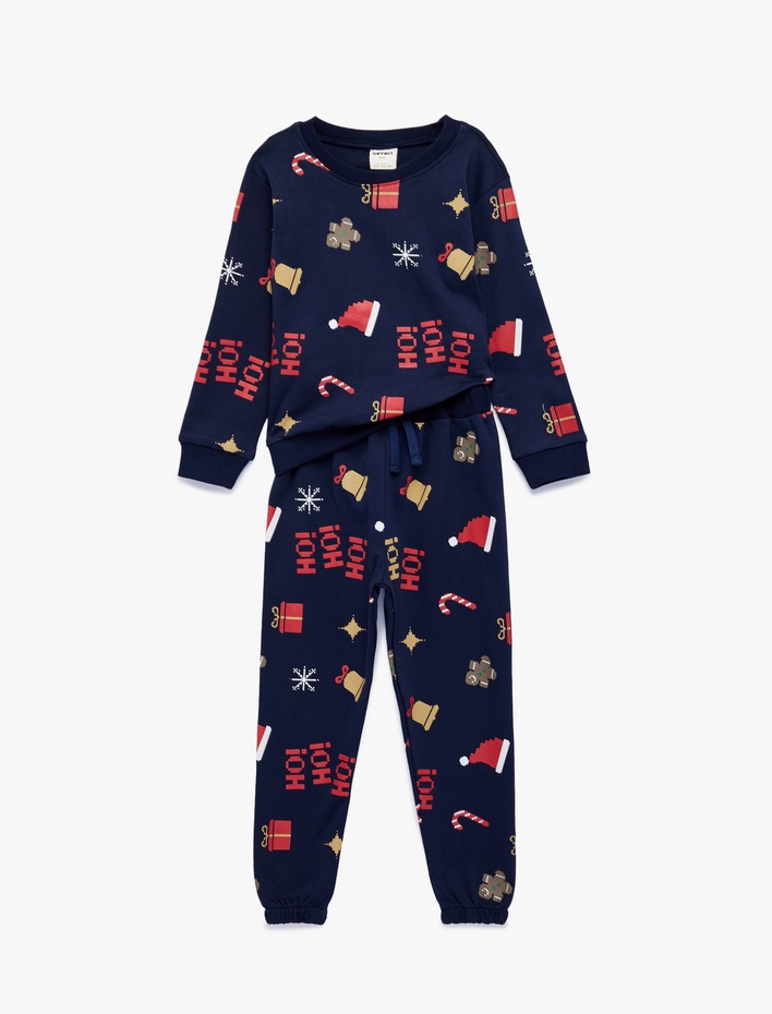 Erkek Bebek Pamuklu Uzun Kollu Bisiklet Yaka Yılbaşı Desenli Pijama Takımı
