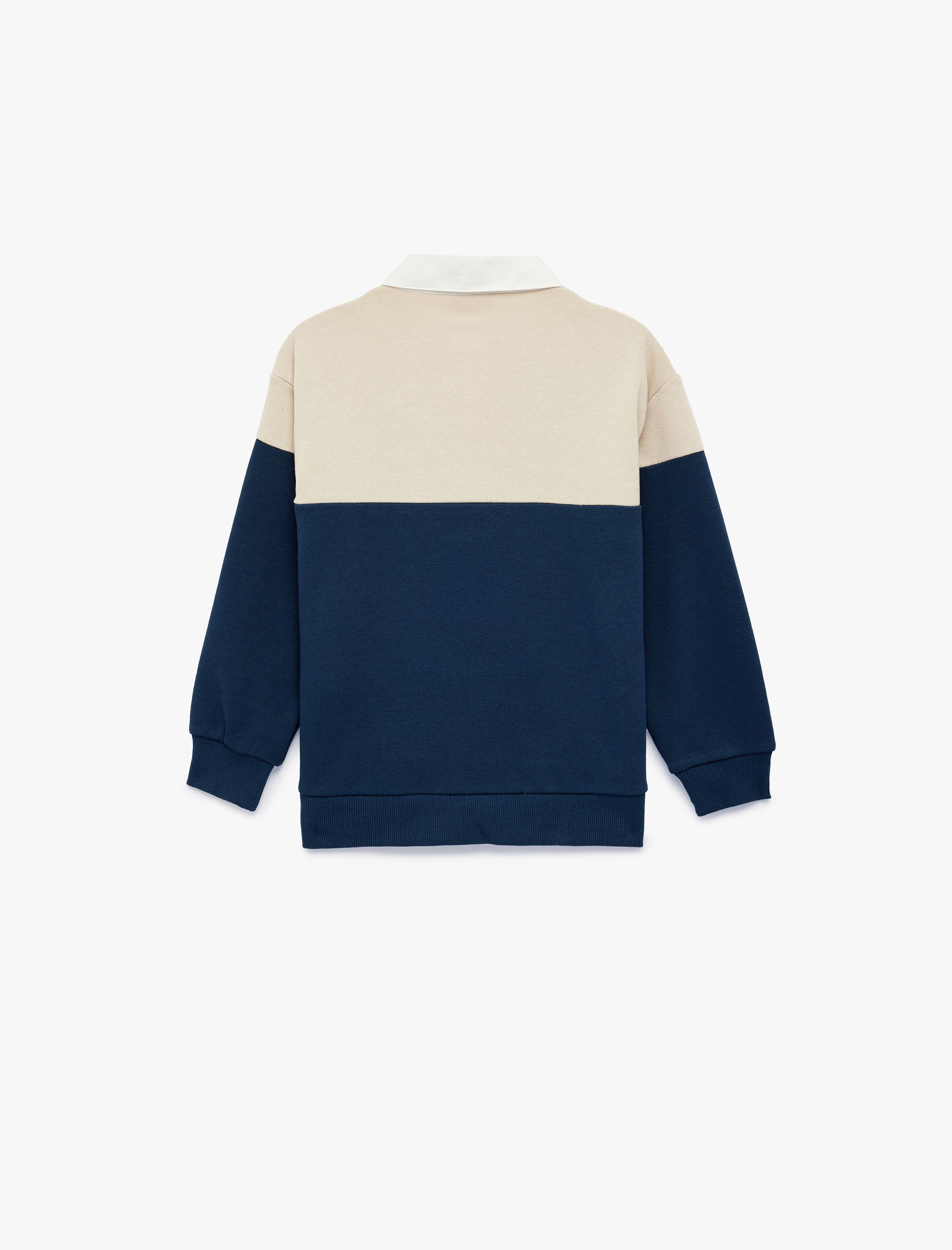  Erkek Çocuk Renk Bloklu Uzun Kollu Pamuk Karışımlı Polo Yaka Sweatshirt