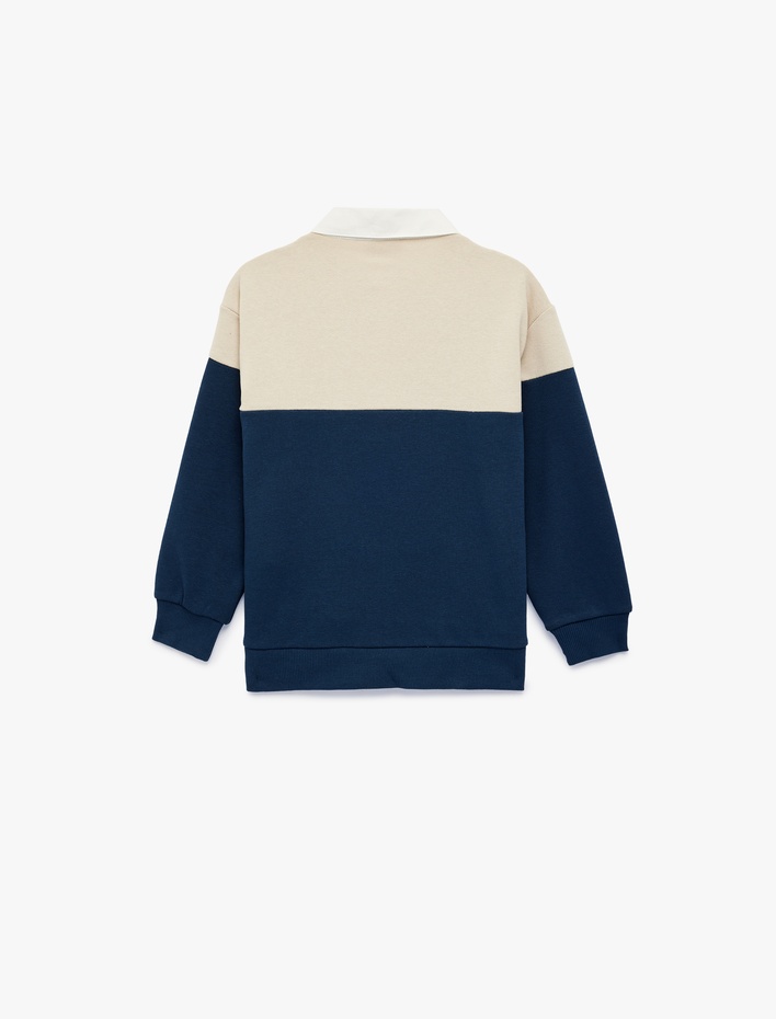 Erkek Çocuk Renk Bloklu Uzun Kollu Pamuk Karışımlı Polo Yaka Sweatshirt