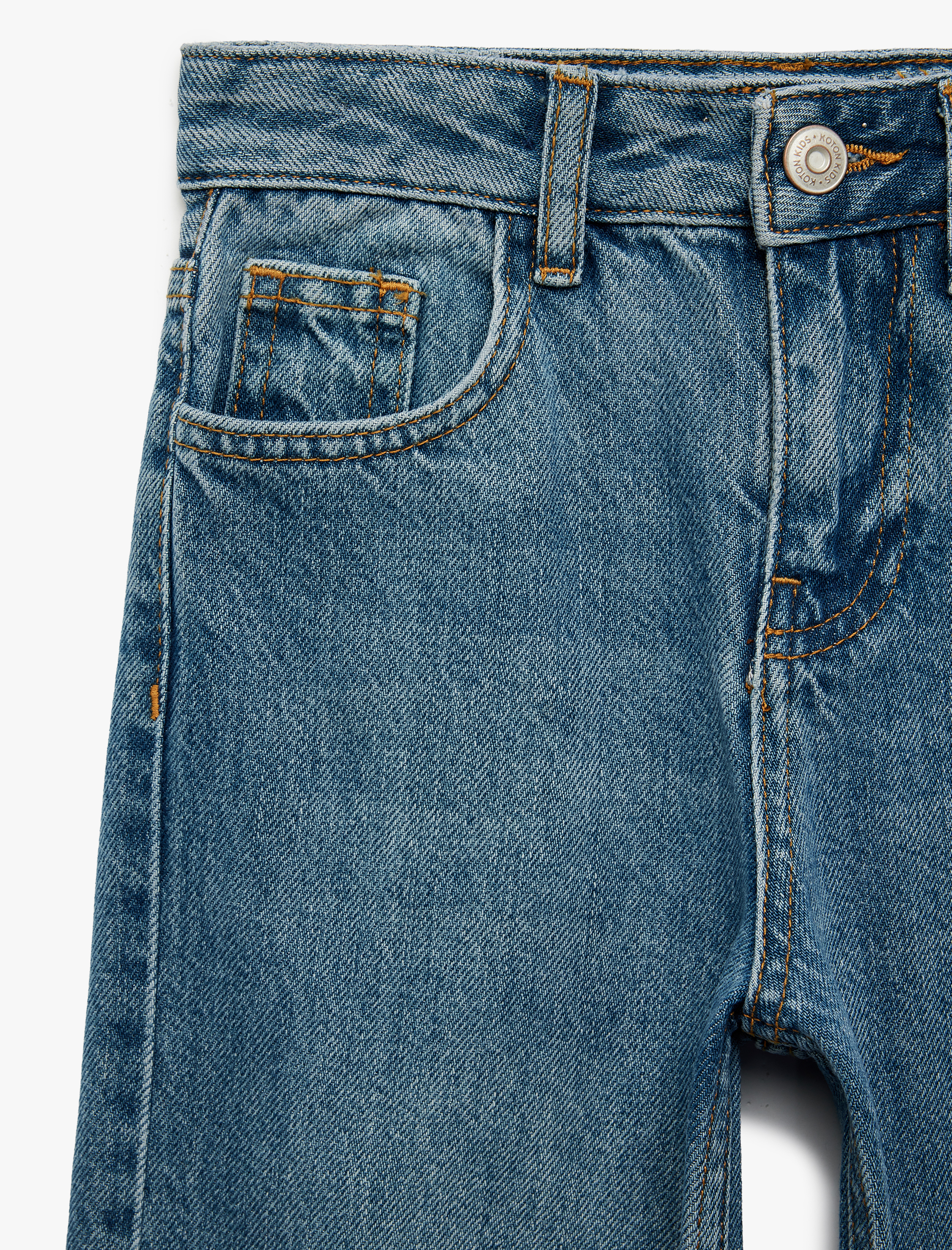  Kız Çocuk Pamuklu Cepli Geniş Paça Denim Pantolon