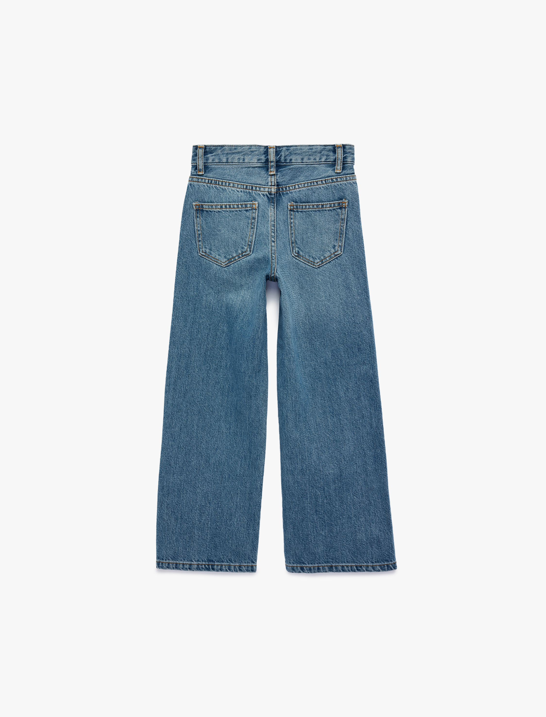  Kız Çocuk Pamuklu Cepli Geniş Paça Denim Pantolon