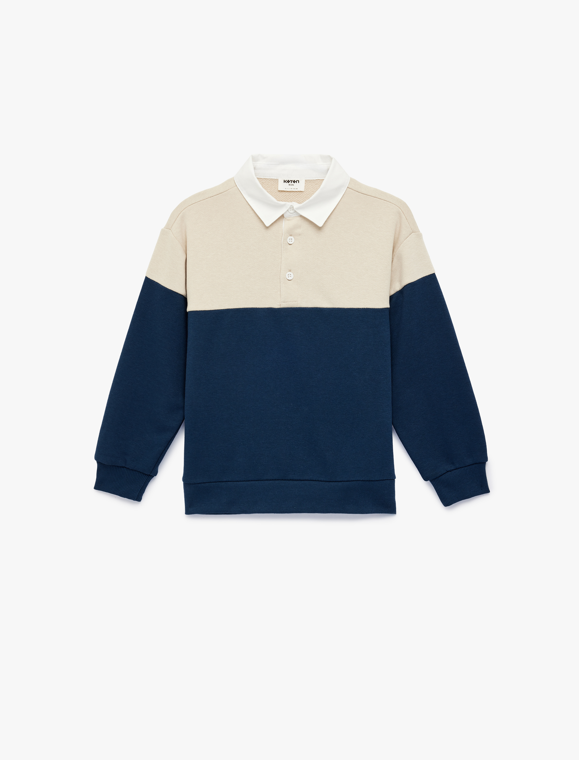  Erkek Çocuk Renk Bloklu Uzun Kollu Pamuk Karışımlı Polo Yaka Sweatshirt