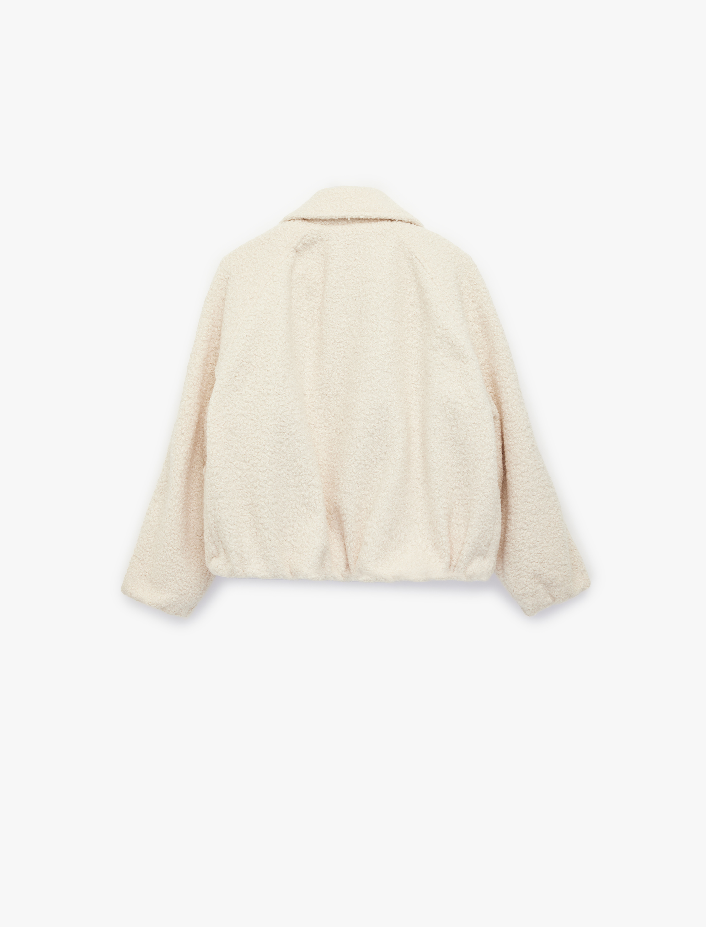   Uzun Kollu Cepli Çıtçıt Düğmeli Gömlek Yaka Buklet Kumaş Crop Kaban