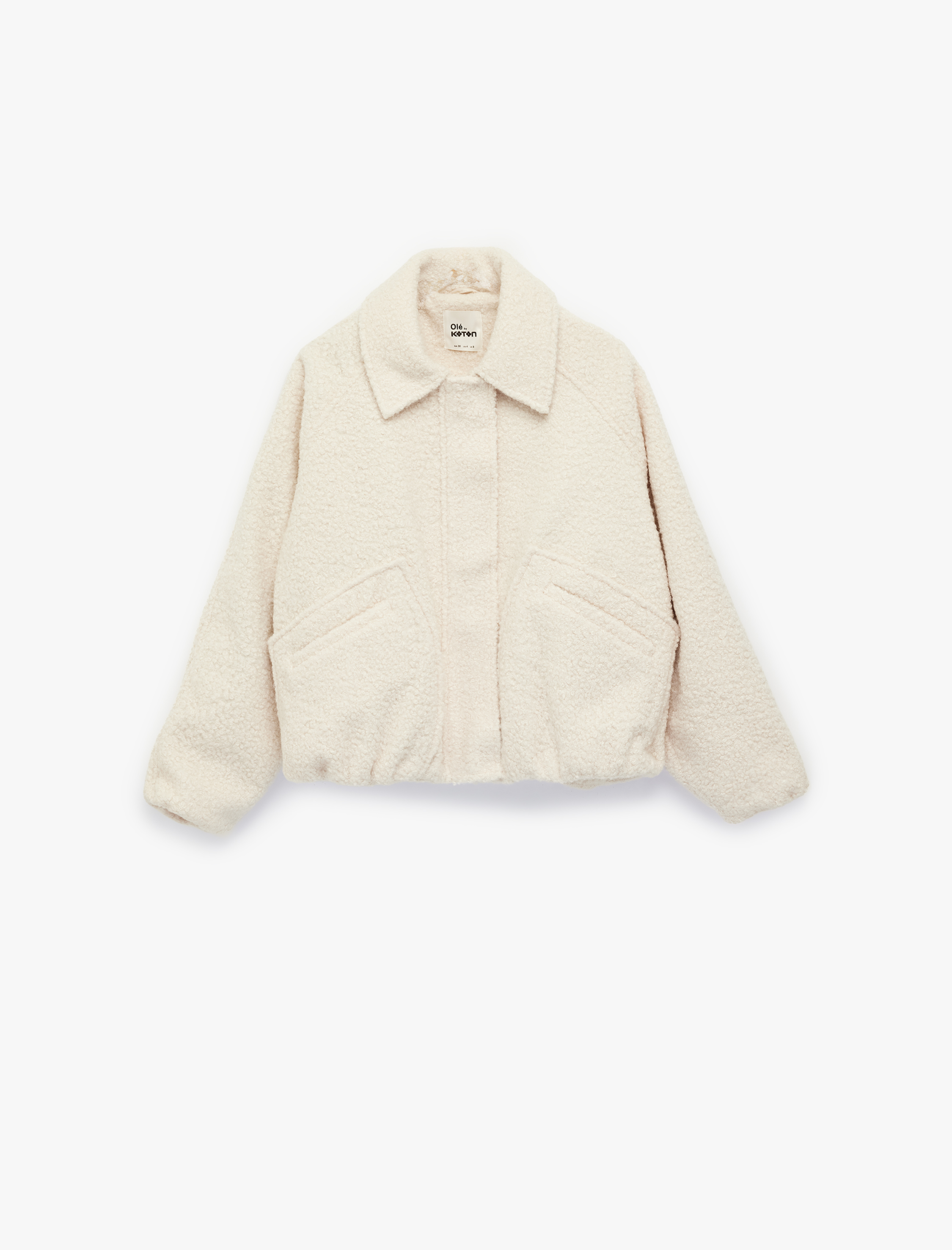   Uzun Kollu Cepli Çıtçıt Düğmeli Gömlek Yaka Buklet Kumaş Crop Kaban