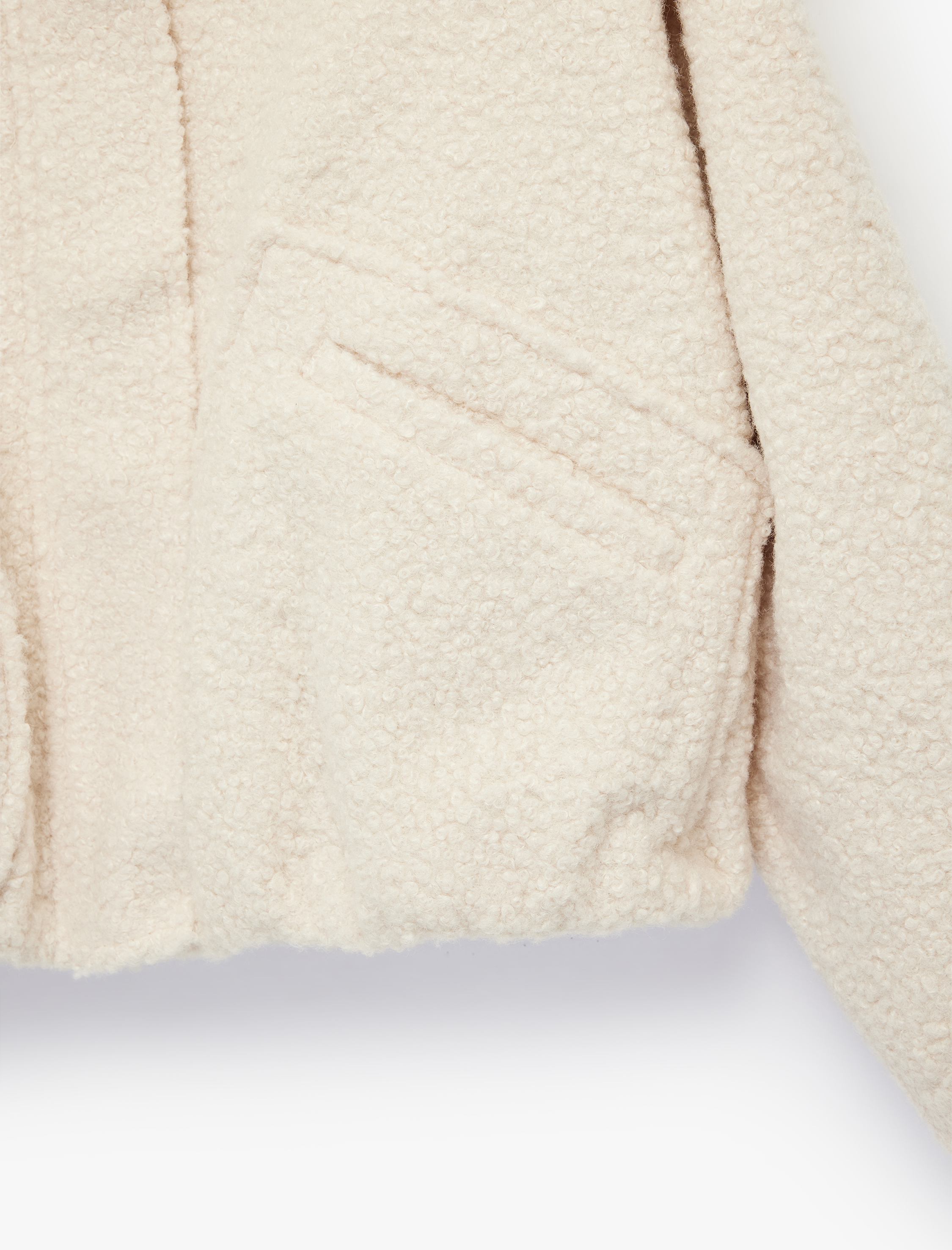   Uzun Kollu Cepli Çıtçıt Düğmeli Gömlek Yaka Buklet Kumaş Crop Kaban