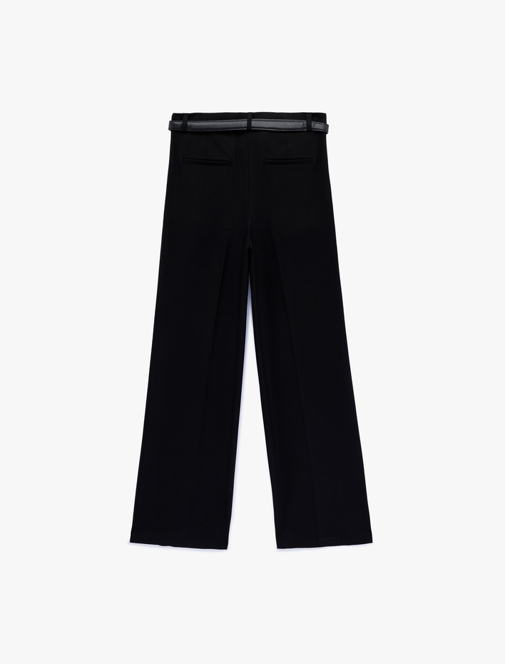  Cepli Düz Paça Uzun Kemerli Kumaş Pantolon