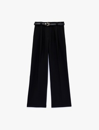 Cepli Düz Paça Uzun Kemerli Kumaş Pantolon