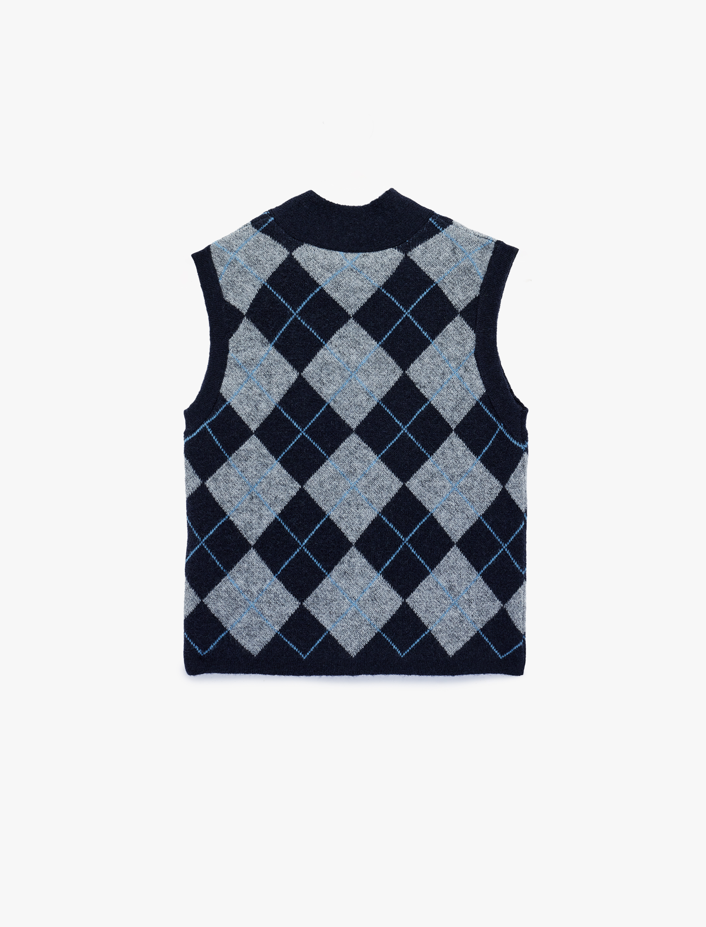   Bağlama Detaylı Hafif Dik Yaka Baklava Desenli Süveter