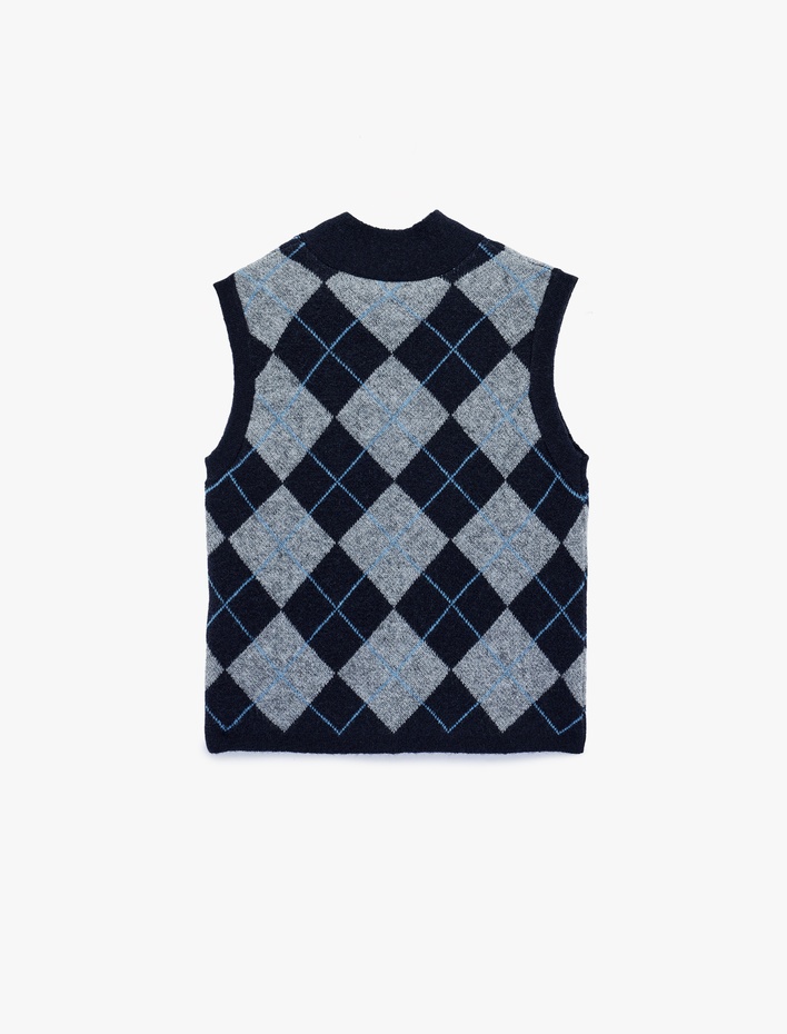  Bağlama Detaylı Hafif Dik Yaka Baklava Desenli Süveter