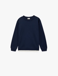 Bisiklet Yaka Uzun Kollu Pamuklu Basic Sweatshirt