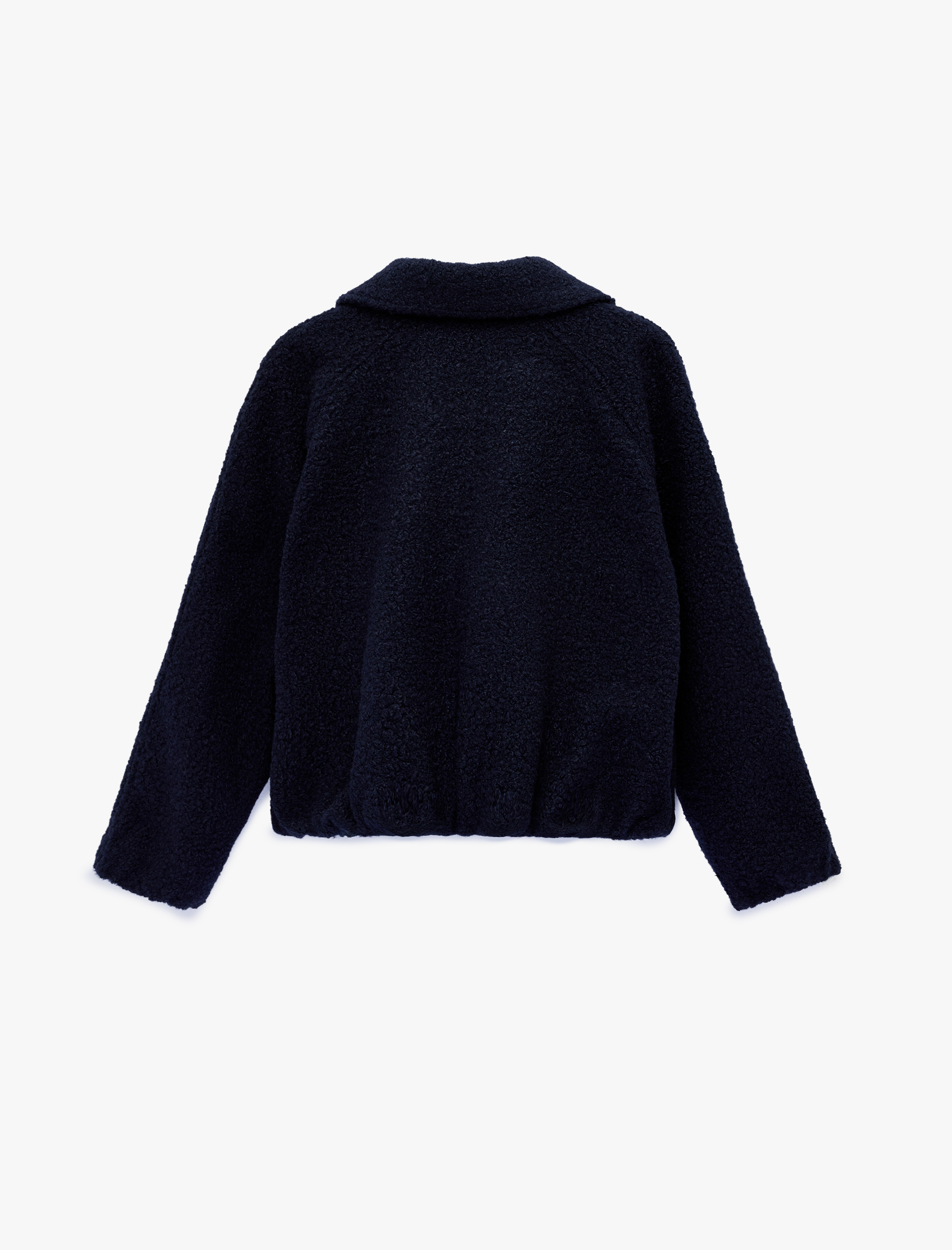   Uzun Kollu Cepli Çıtçıt Düğmeli Gömlek Yaka Buklet Kumaş Crop Kaban