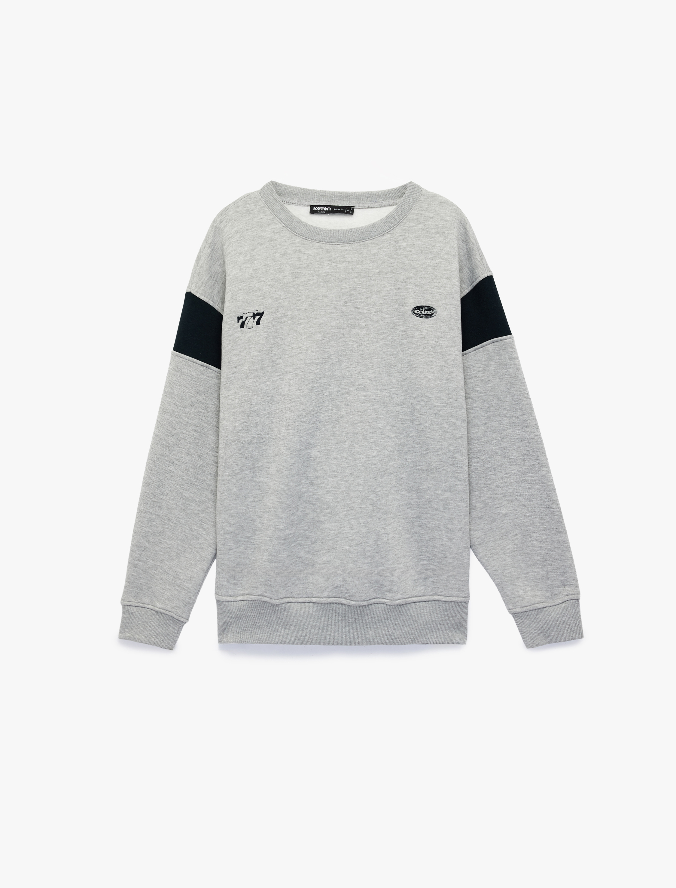   Şardonlu Uzun Kollu Bisiklet Yaka Arkası Baskılı Sweatshirt