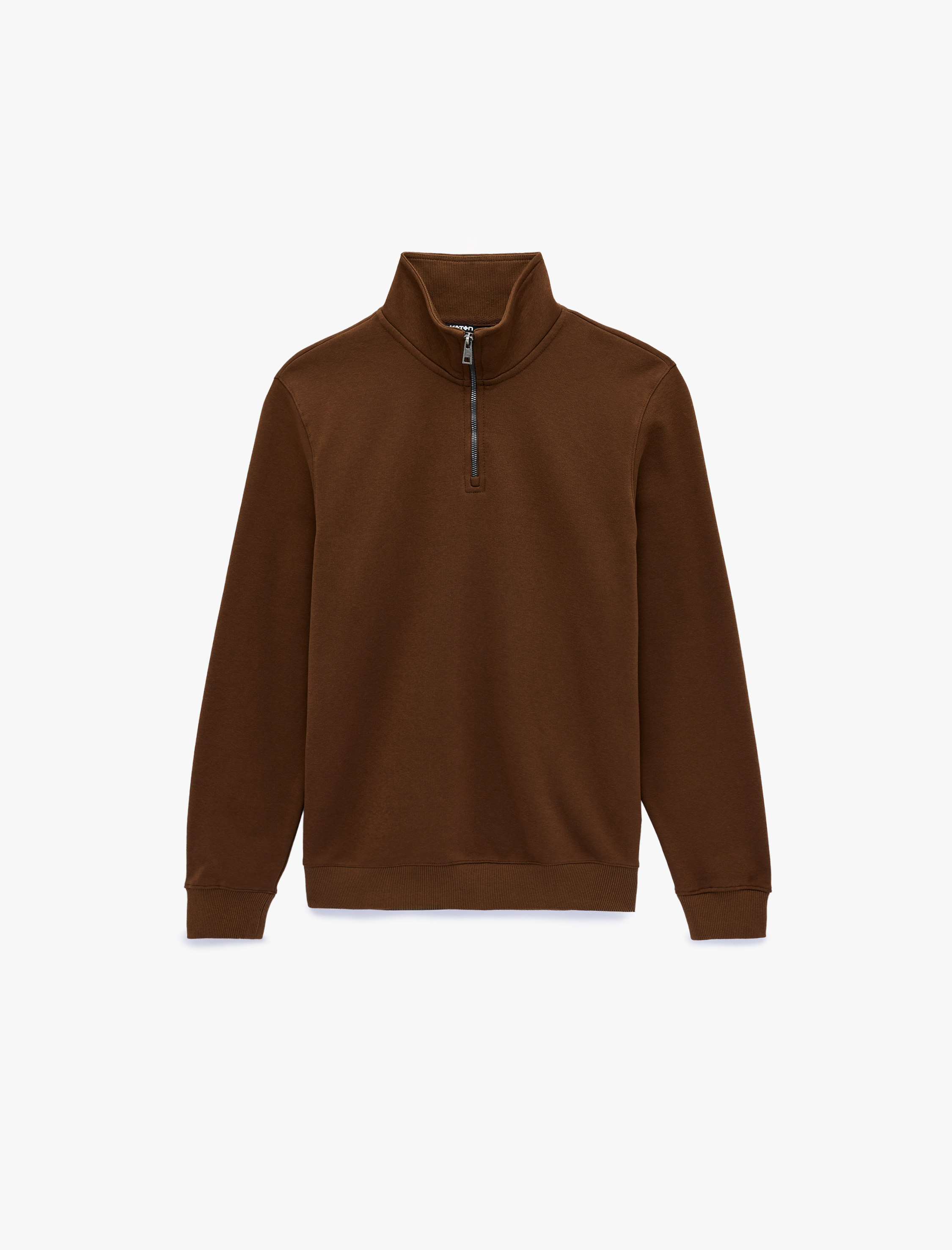   Uzun Kollu Şardonlu Basic Yarım Fermuarlı Sweatshirt