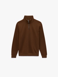 Uzun Kollu Şardonlu Basic Yarım Fermuarlı Sweatshirt