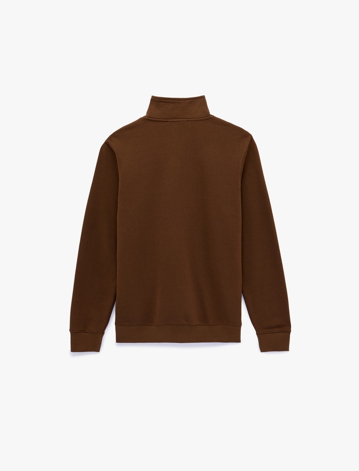  Uzun Kollu Şardonlu Basic Yarım Fermuarlı Sweatshirt