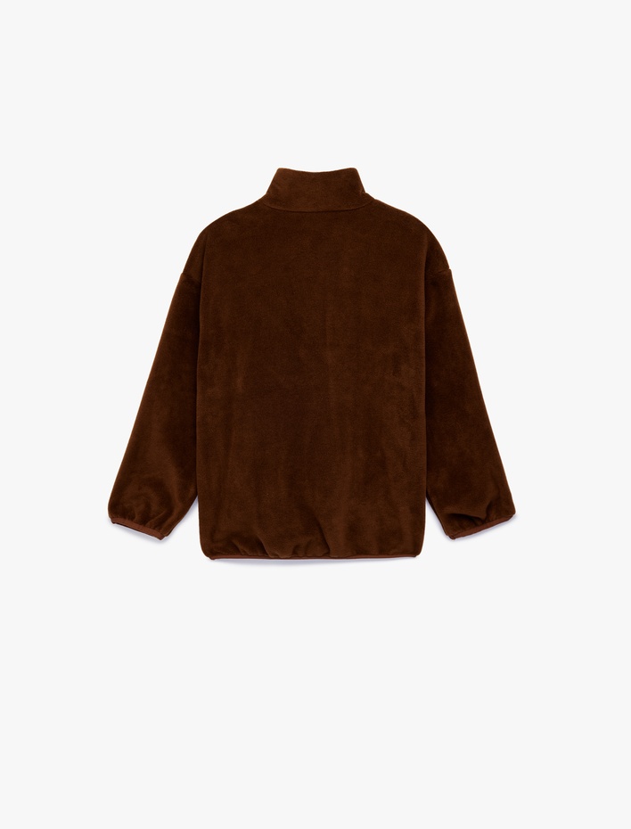 Kız Çocuk Uzun Kollu Cep Detaylı Baskılı Yarım Fermuarlı Polar Sweatshirt