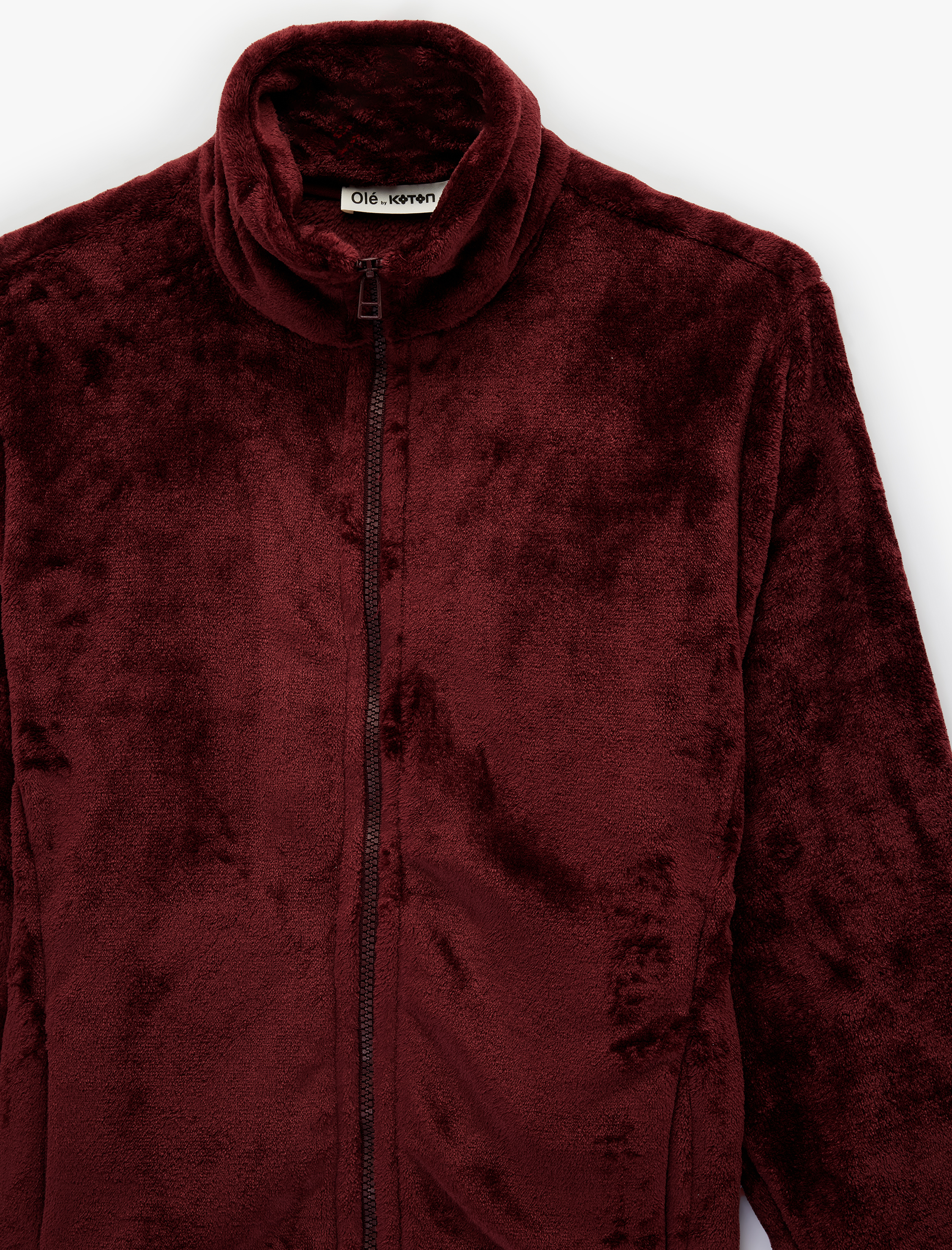   Dik Yaka Fermuarlı Cep Detaylı Oversize Peluş Ceket