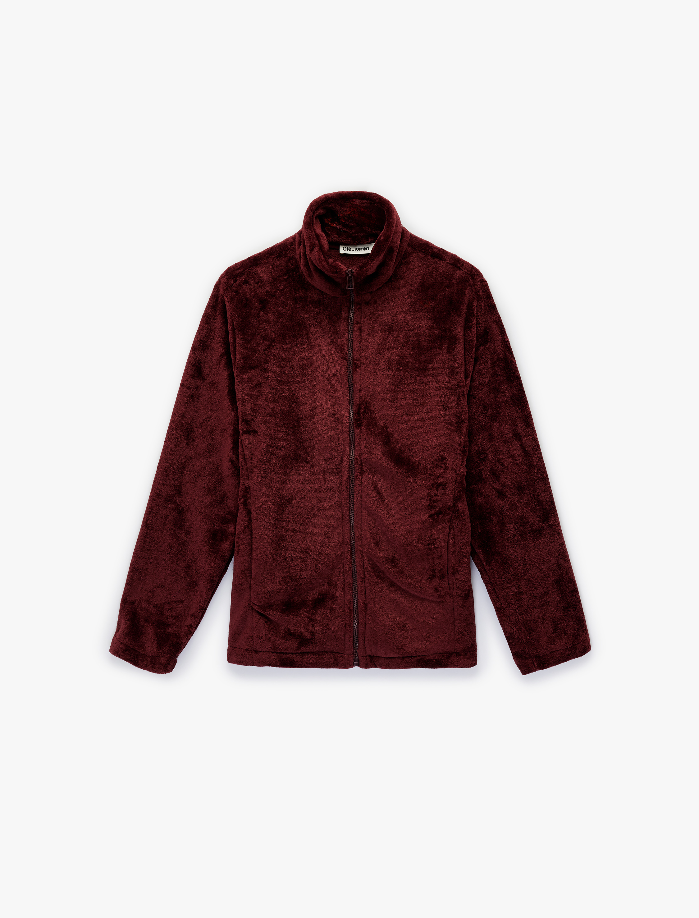   Dik Yaka Fermuarlı Cep Detaylı Oversize Peluş Ceket