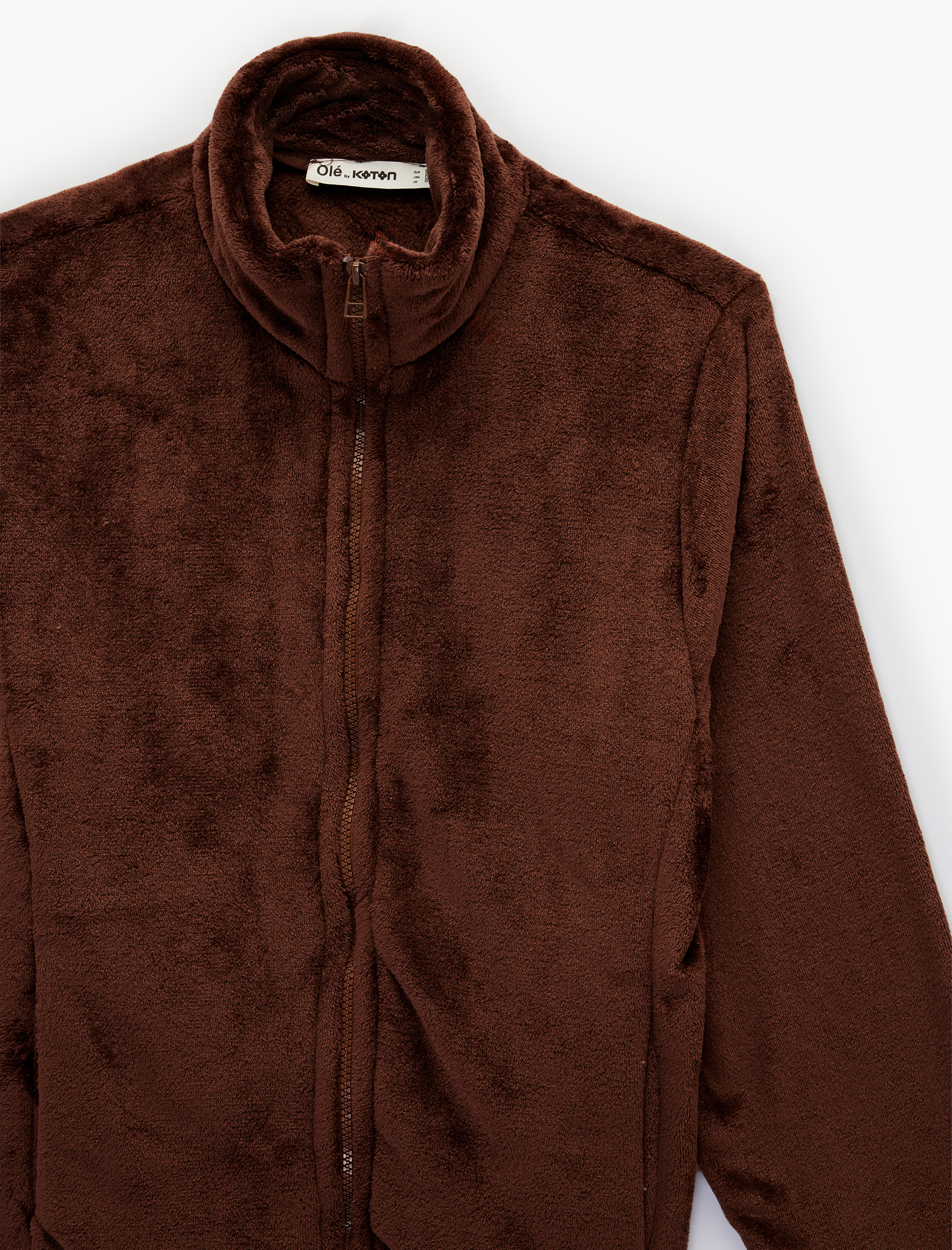   Dik Yaka Fermuarlı Cep Detaylı Oversize Peluş Ceket